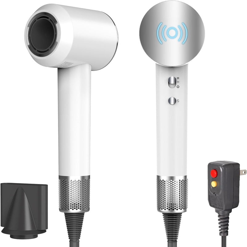Hair Dryer, 110000RPM Low Noise Thermo - Control Hair Dryer, 1300W High - Speed Brushless Motor Negative Ionic Blow Dryer for Fast Drying with Nozzle White