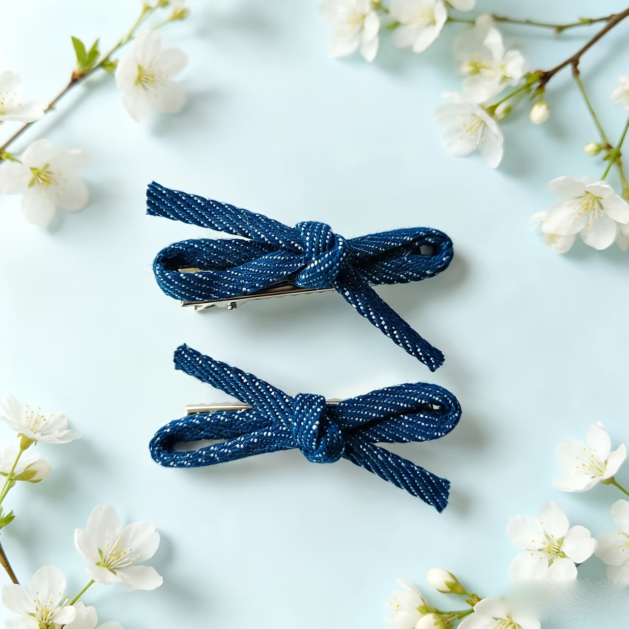 2-Pack\u002F4-Pack Denim Bow Edge Hair Clips, Cute Student Girly Style Duckbill Clips for Flyaway Hair, Hair Styling Accessories