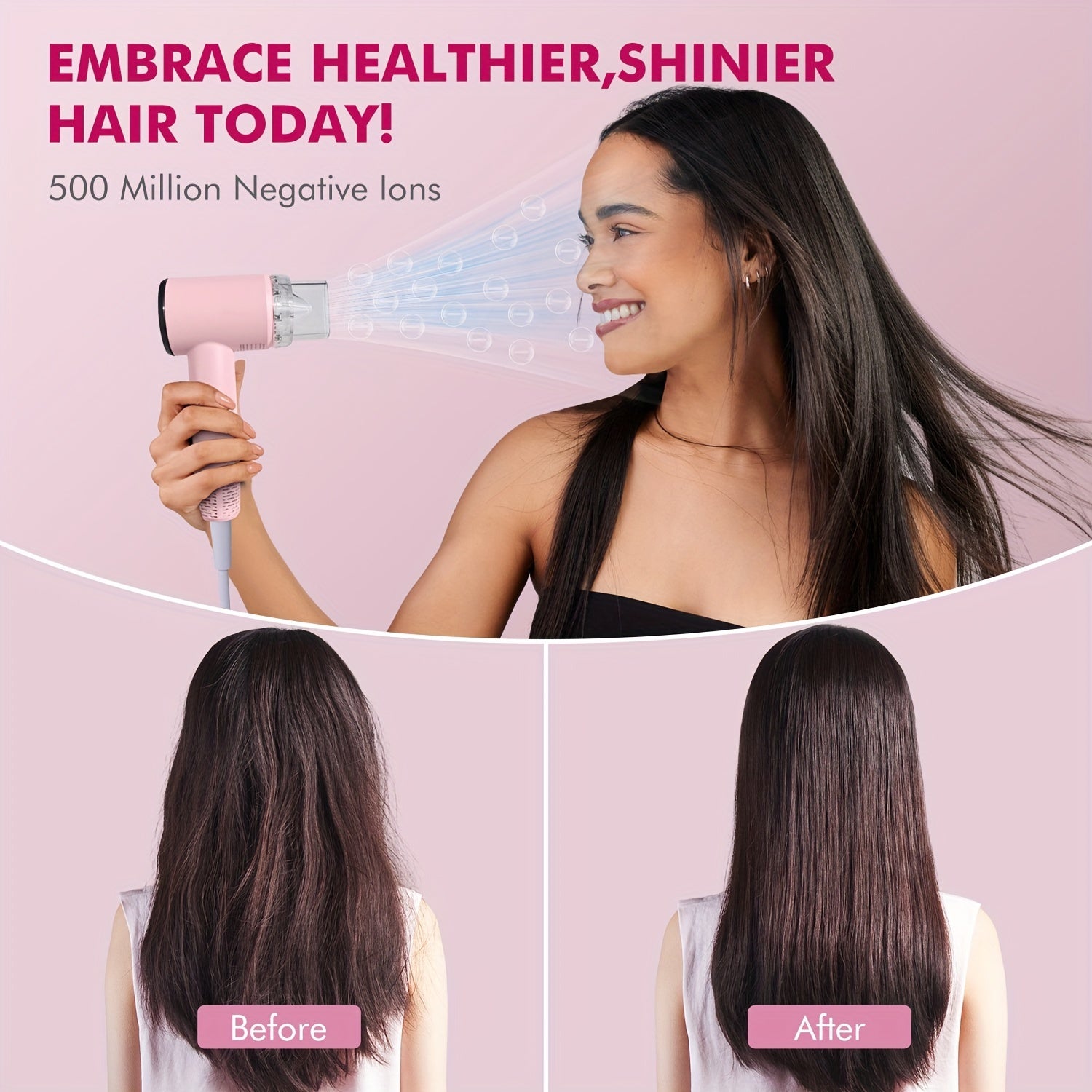Mini Travel Hair Dryer Suptriblow, 110000 RPM Ionic Blow Dryer, Portable Hair Dryer For Fast Drying, Small Low Noise Hair Dryer With HD Digital Display, Compact Hair Dryer For Women - Pink