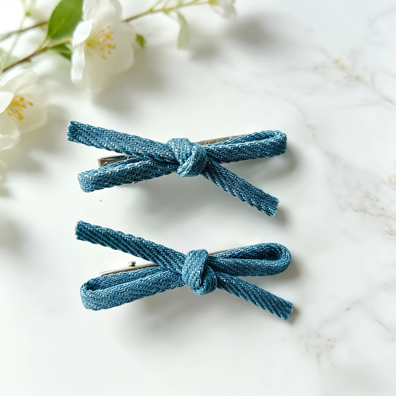 2-Pack\u002F4-Pack Denim Bow Edge Hair Clips, Cute Student Girly Style Duckbill Clips for Flyaway Hair, Hair Styling Accessories