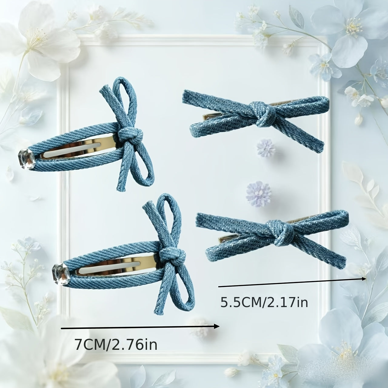 2-Pack\u002F4-Pack Denim Bow Edge Hair Clips, Cute Student Girly Style Duckbill Clips for Flyaway Hair, Hair Styling Accessories