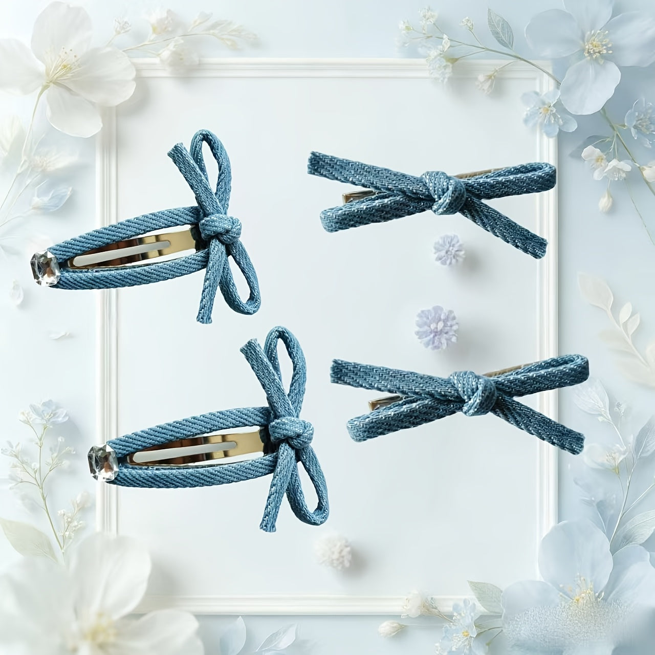 2-Pack\u002F4-Pack Denim Bow Edge Hair Clips, Cute Student Girly Style Duckbill Clips for Flyaway Hair, Hair Styling Accessories