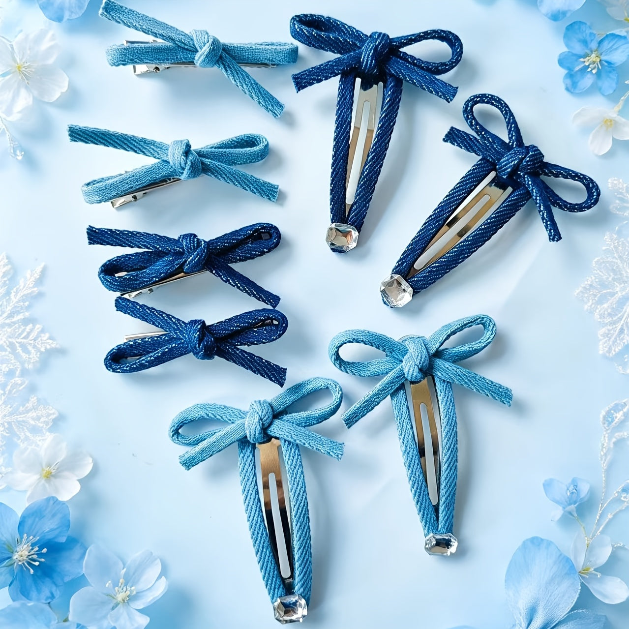 2-Pack\u002F4-Pack Denim Bow Edge Hair Clips, Cute Student Girly Style Duckbill Clips for Flyaway Hair, Hair Styling Accessories