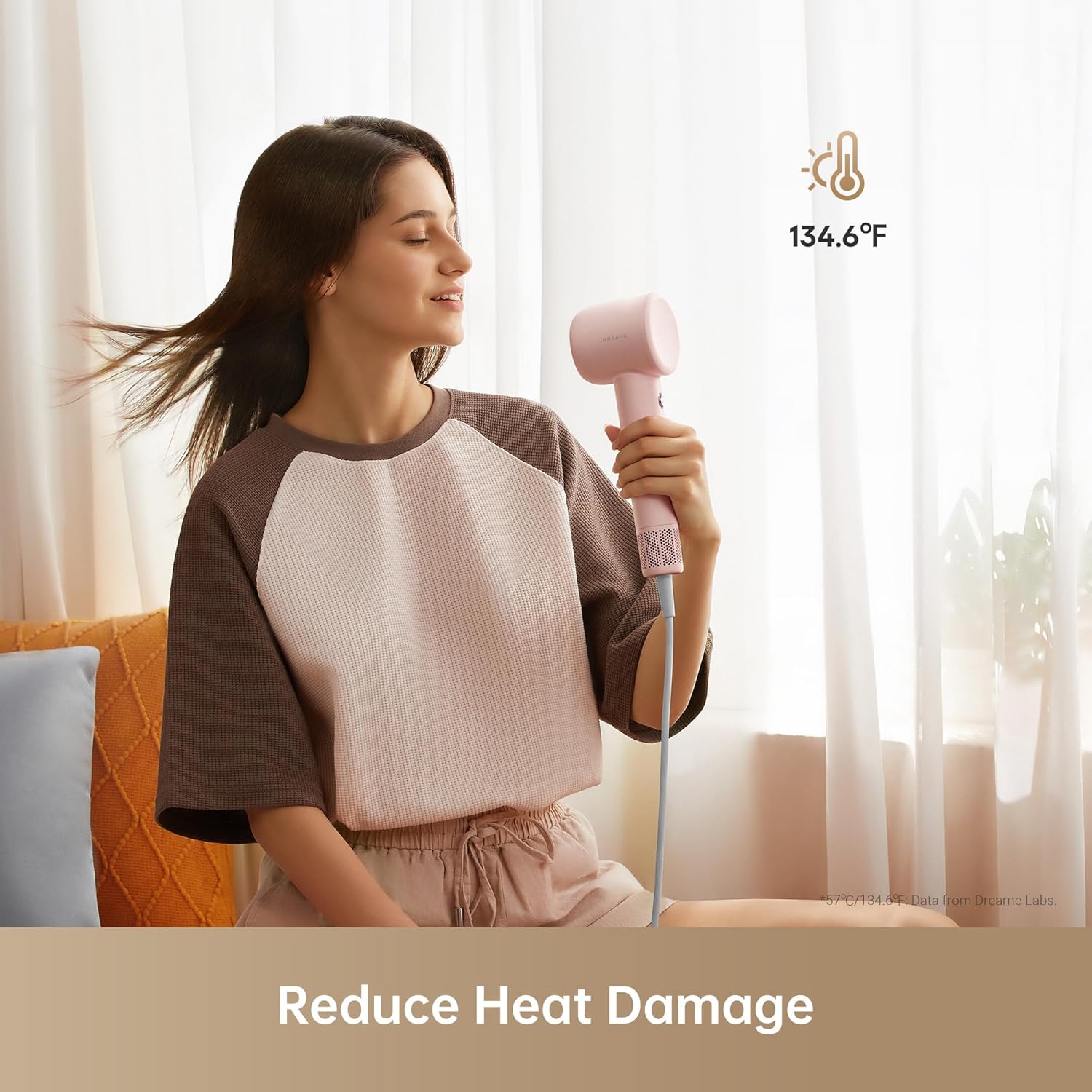 Hair Dryer - Dreame Gleam Pink – Powerful Fast Drying, Lightweight, 200M Negative Ions for Frizz-Free Shine, Low Noise, Intelligent Temperature Control, 4 Temp Settings, Compact & Ergonomic Design,Pink