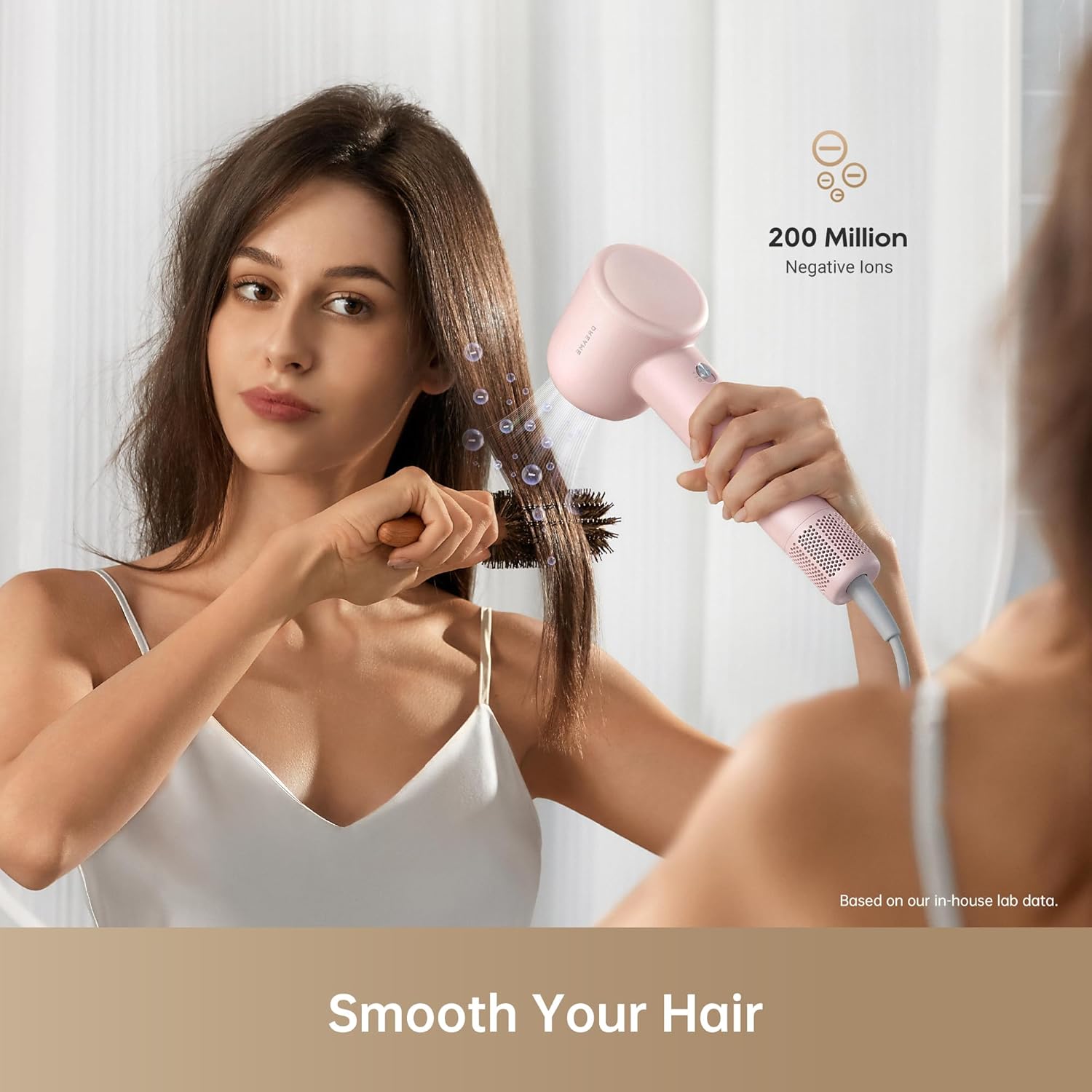 Hair Dryer - Dreame Gleam Pink – Powerful Fast Drying, Lightweight, 200M Negative Ions for Frizz-Free Shine, Low Noise, Intelligent Temperature Control, 4 Temp Settings, Compact & Ergonomic Design,Pink