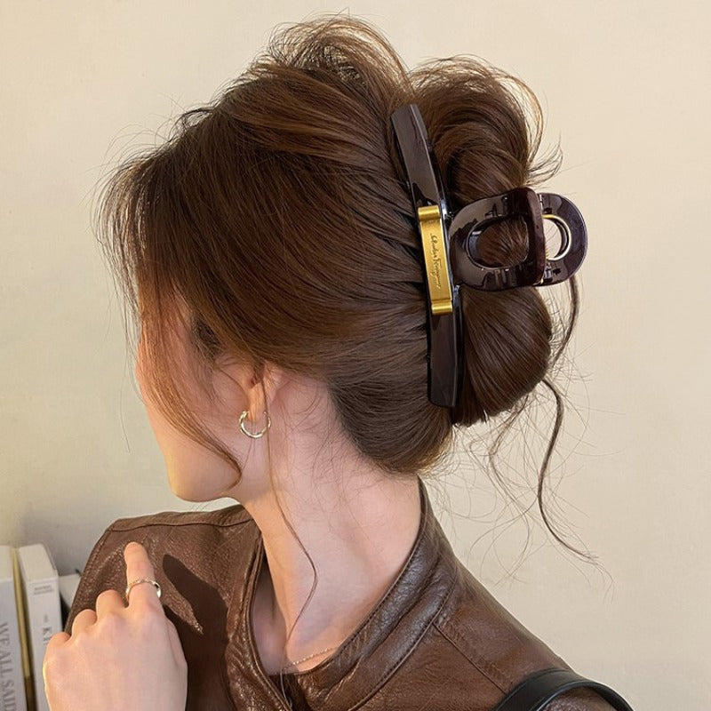 1pc Grab Clip Women'S New High-End Sense Golden Label Shark Clip Large Hairpin High Quality Back Head Headpiece