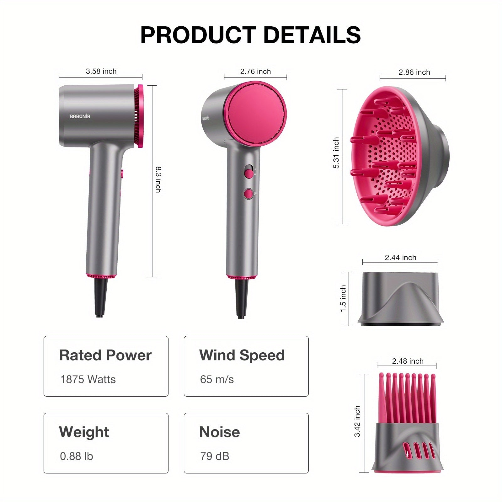 Quick-Drying Hair Dryer Featuring a Diffuser for Curly Hair, 1875W Professional Ionic Blow Dryer Suitable for Both Women And Men, Lightweight And Powerful Portable Hair Dryer Ideal for Travel, Perfect Gift for Friends And Partners