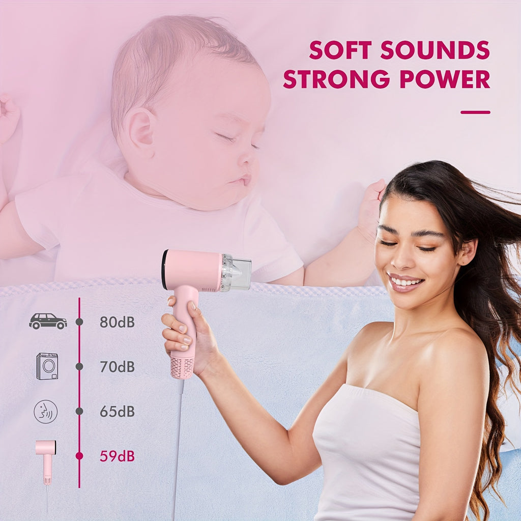 Mini Travel Hair Dryer Suptriblow, 110000 RPM Ionic Blow Dryer, Portable Hair Dryer For Fast Drying, Small Low Noise Hair Dryer With HD Digital Display, Compact Hair Dryer For Women - Pink