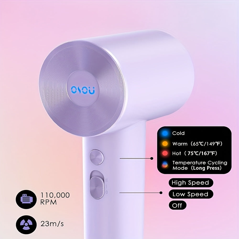 Ionic Hair Dryer, High-Speed Blow Dryer - 110, 000 RPM Brushless Motor, 500 Million Negative Ions, Ultra-Light & Small, Smart Temp Control, Quiet Hairdryer for Women, Ideal for Travel, Home