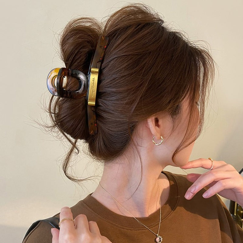 1pc Grab Clip Women'S New High-End Sense Golden Label Shark Clip Large Hairpin High Quality Back Head Headpiece