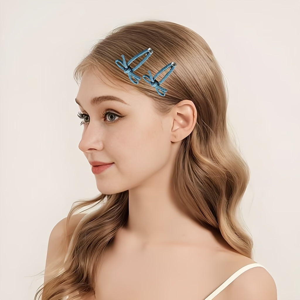 2-Pack\u002F4-Pack Denim Bow Edge Hair Clips, Cute Student Girly Style Duckbill Clips for Flyaway Hair, Hair Styling Accessories