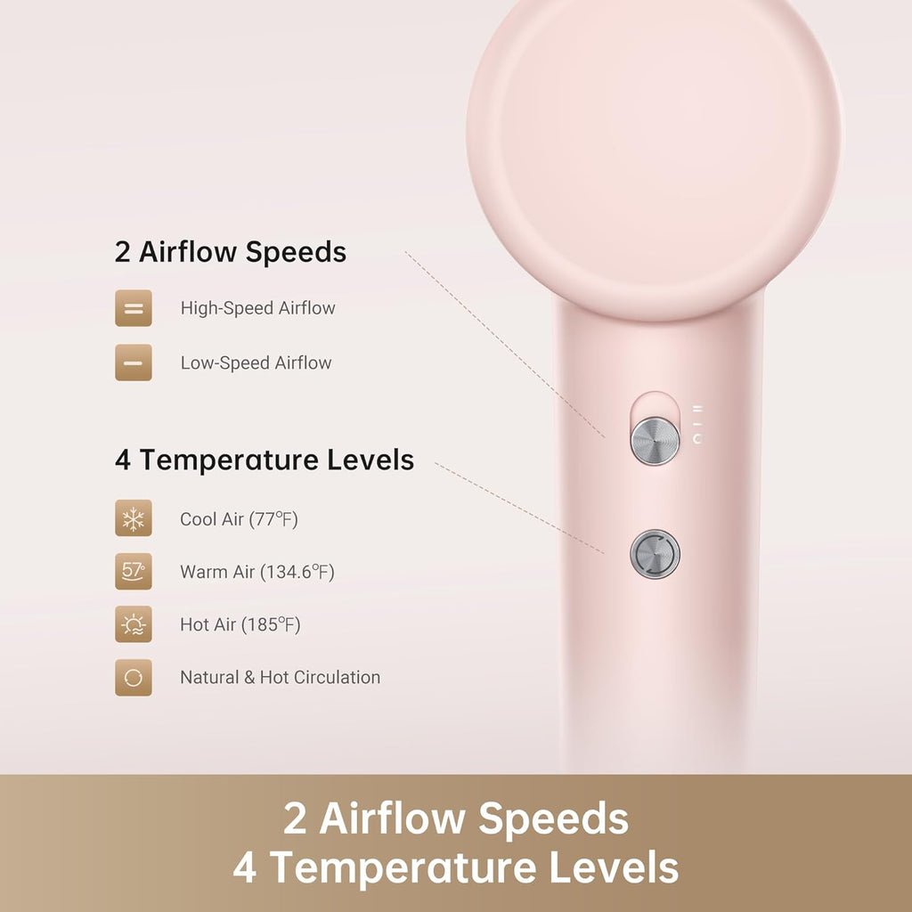 Hair Dryer - Dreame Gleam Pink – Powerful Fast Drying, Lightweight, 200M Negative Ions for Frizz-Free Shine, Low Noise, Intelligent Temperature Control, 4 Temp Settings, Compact & Ergonomic Design,Pink