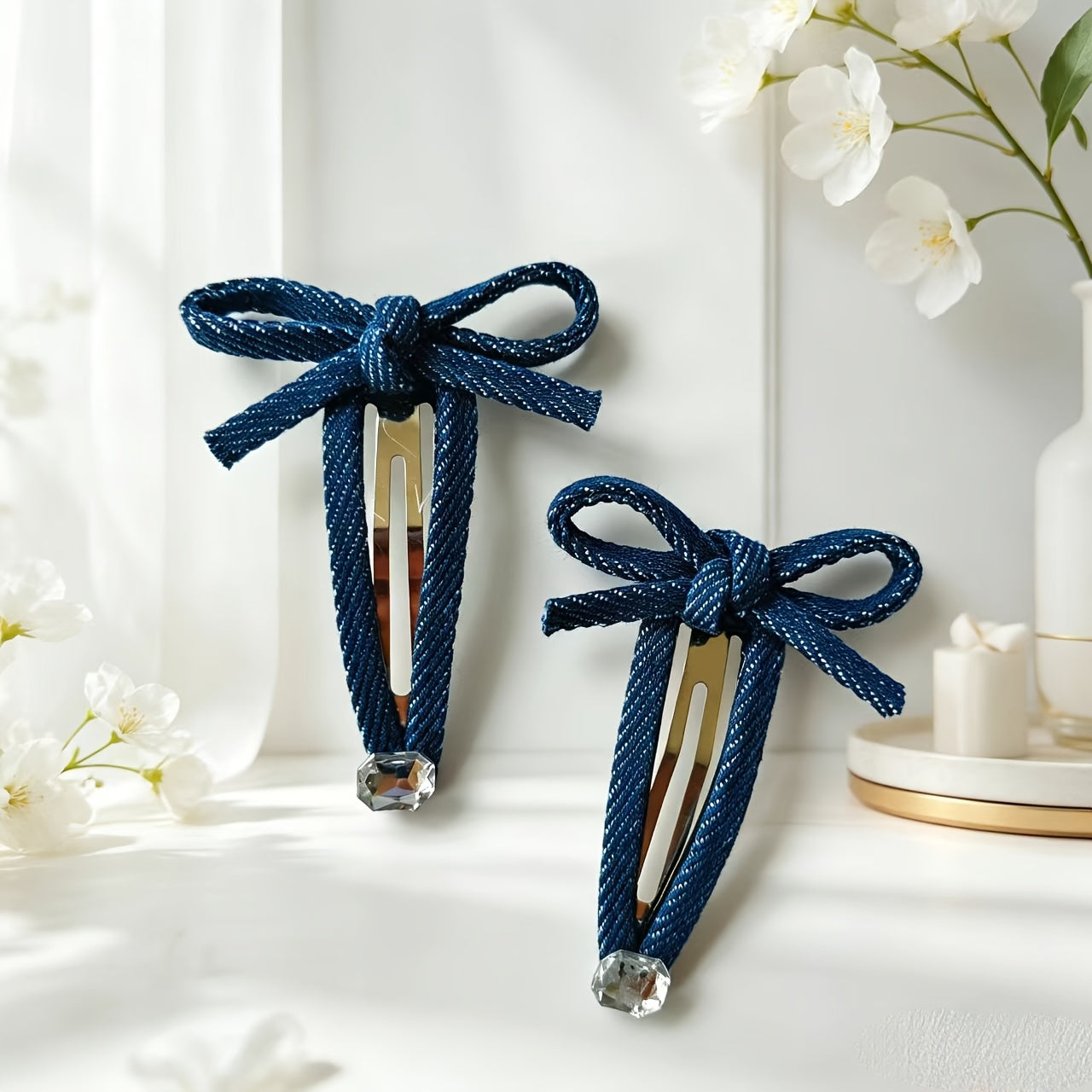 2-Pack\u002F4-Pack Denim Bow Edge Hair Clips, Cute Student Girly Style Duckbill Clips for Flyaway Hair, Hair Styling Accessories