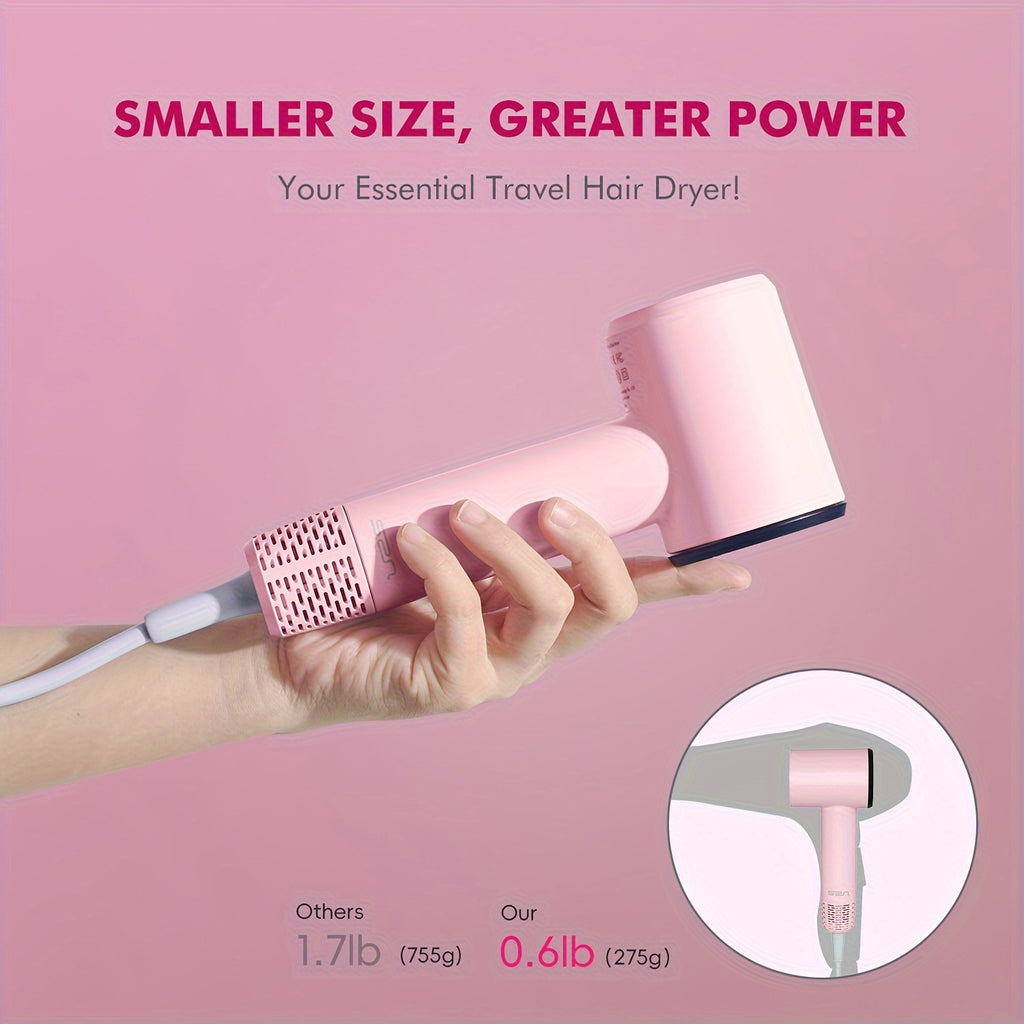 Mini Travel Hair Dryer Suptriblow, 110000 RPM Ionic Blow Dryer, Portable Hair Dryer For Fast Drying, Small Low Noise Hair Dryer With HD Digital Display, Compact Hair Dryer For Women - Pink